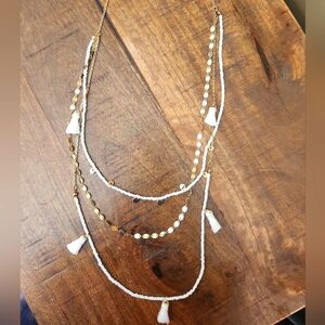 BaubleBar Gold and White Layered Necklace with Cascading Strands